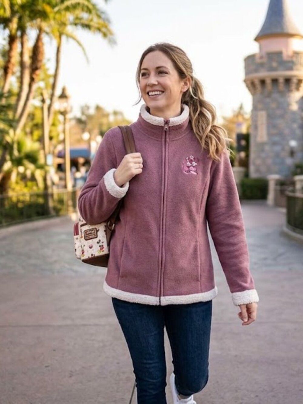 Disney Parks Mauve Plush Fleece Full-Zip Jacket Sherpa Collar XL